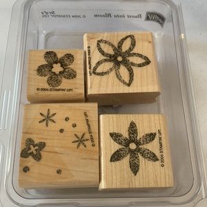 Stampin' Up BURST INTO BLOOM Mounted Wood Stamp Set RETIRED